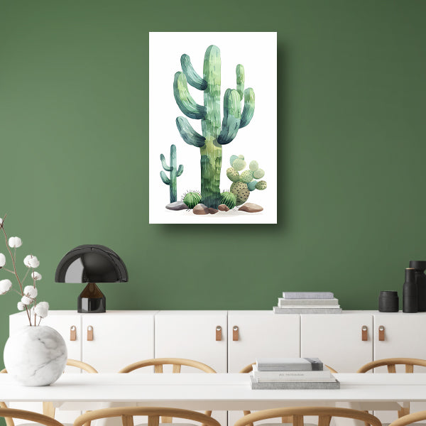 Aquarel schilderij van cactussen in de woestijn poster
