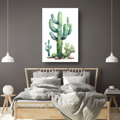 Aquarel schilderij van cactussen in de woestijn poster