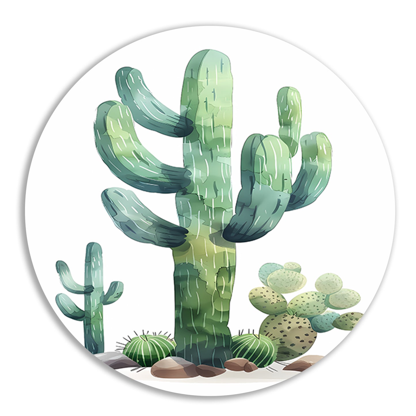 Aquarel schilderij van cactussen in de woestijn aluminium muurcirkel