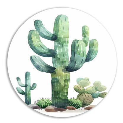 Aquarel schilderij van cactussen in de woestijn aluminium muurcirkel