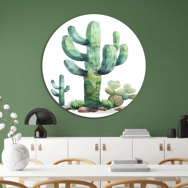 Aquarel schilderij van cactussen in de woestijn aluminium muurcirkel