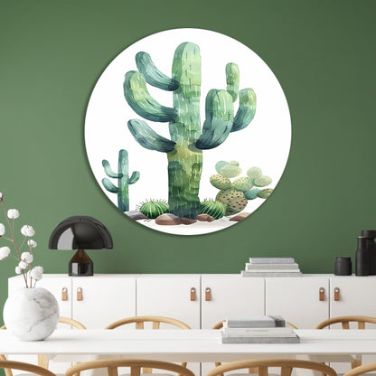 Aquarel schilderij van cactussen in de woestijn aluminium muurcirkel