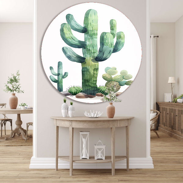 Aquarel schilderij van cactussen in de woestijn aluminium muurcirkel