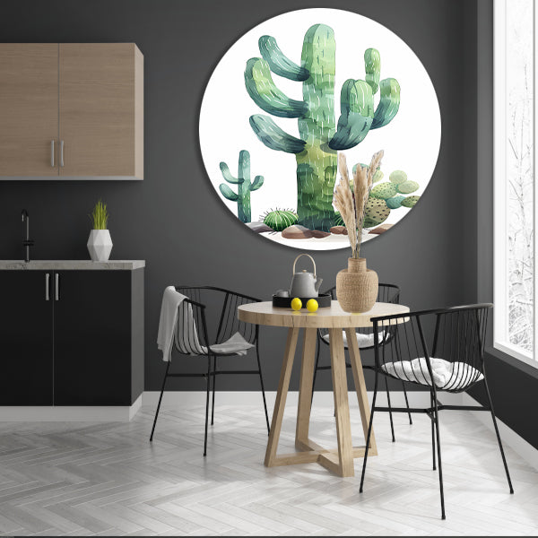 Aquarel schilderij van cactussen in de woestijn aluminium muurcirkel