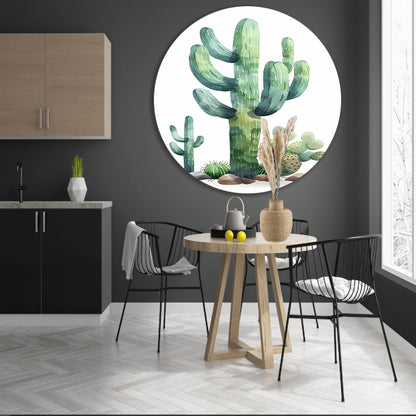 Aquarel schilderij van cactussen in de woestijn aluminium muurcirkel