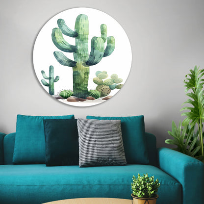 Aquarel schilderij van cactussen in de woestijn aluminium muurcirkel