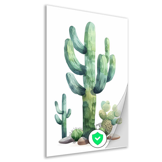 Aquarel schilderij van cactussen in de woestijn poster