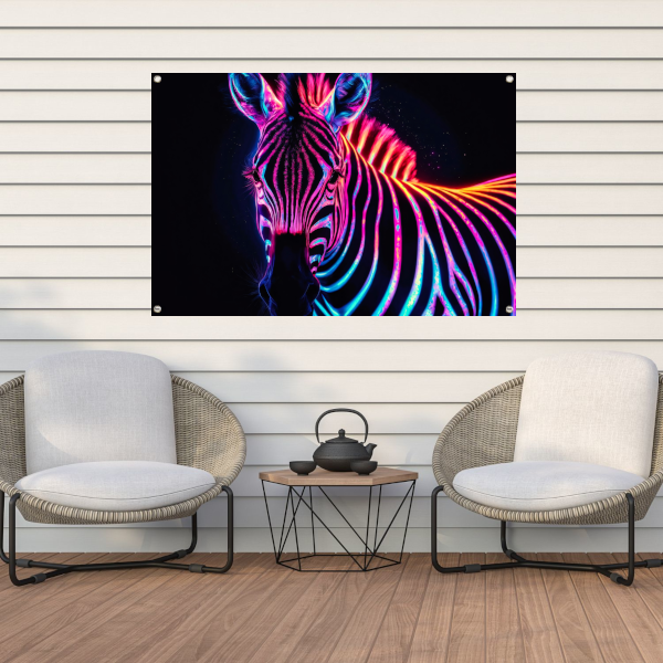 Neon Zebra in Psychedelische Kleuren tuinposter