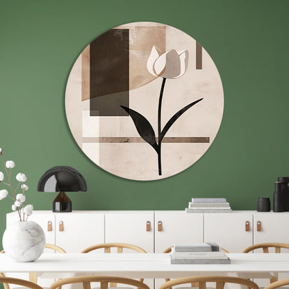 Abstracte Monochroom Tulp op Geometrische Achtergrond aluminium muurcirkel