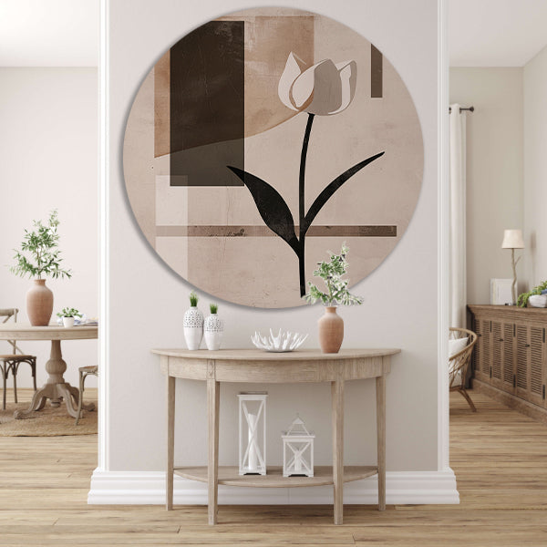 Abstracte Monochroom Tulp op Geometrische Achtergrond aluminium muurcirkel