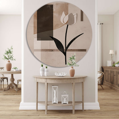 Abstracte Monochroom Tulp op Geometrische Achtergrond aluminium muurcirkel