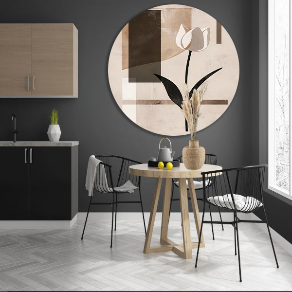 Abstracte Monochroom Tulp op Geometrische Achtergrond aluminium muurcirkel