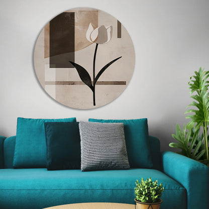Abstracte Monochroom Tulp op Geometrische Achtergrond aluminium muurcirkel