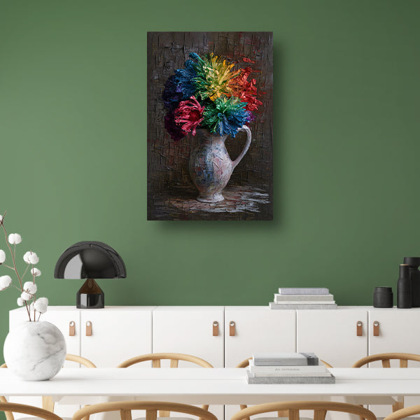 Kleurrijke Impressionistische Bloemen in Elegante Vaas canvas