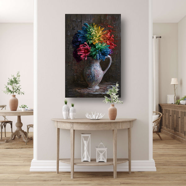 Kleurrijke Impressionistische Bloemen in Elegante Vaas canvas