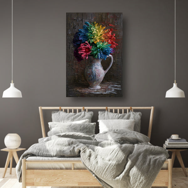 Kleurrijke Impressionistische Bloemen in Elegante Vaas canvas