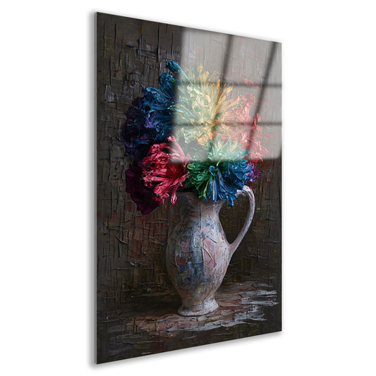 Kleurrijke Impressionistische Bloemen in Elegante Vaas acrylglas