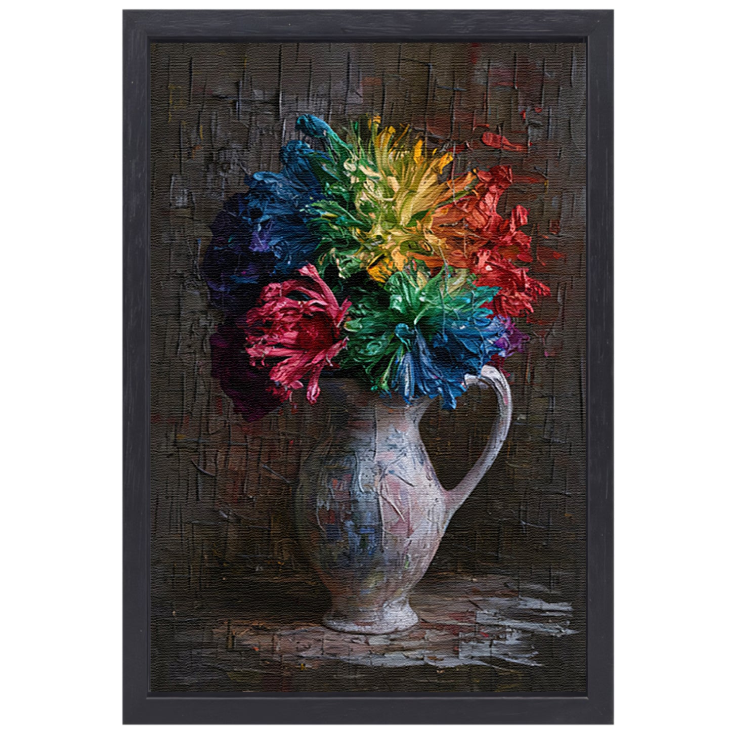 Kleurrijke Impressionistische Bloemen in Elegante Vaas canvas met baklijst
