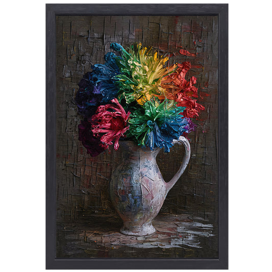 Kleurrijke Impressionistische Bloemen in Elegante Vaas canvas met baklijst