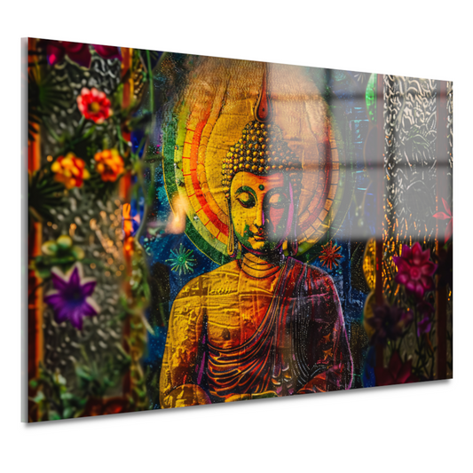 Boeddha in Kleurrijk Kosmisch Licht acrylglas