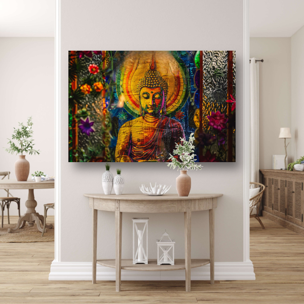 Boeddha in Kleurrijk Kosmisch Licht canvas