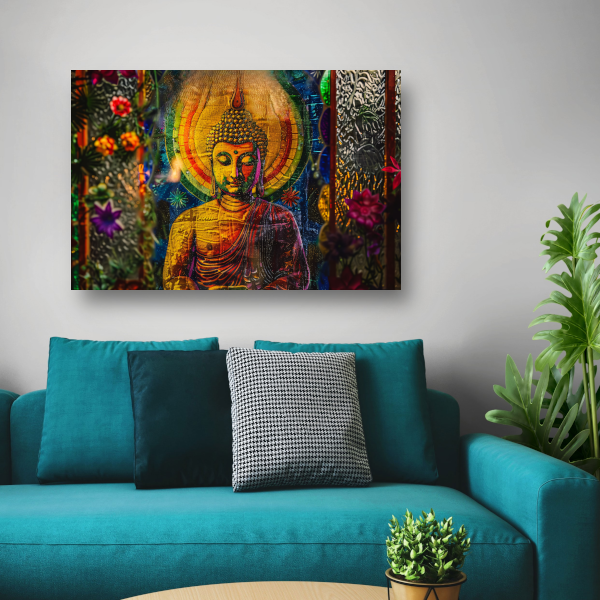 Boeddha in Kleurrijk Kosmisch Licht canvas