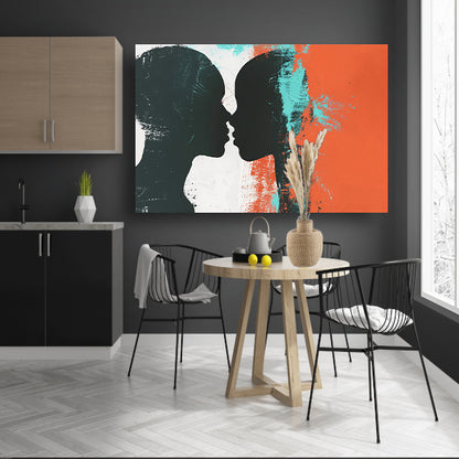 Abstracte silhouetten van een koppel in kleur canvas