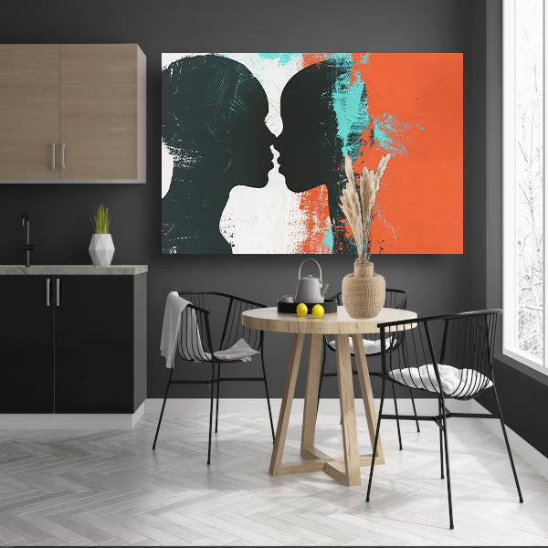 Abstracte silhouetten van een koppel in kleur poster