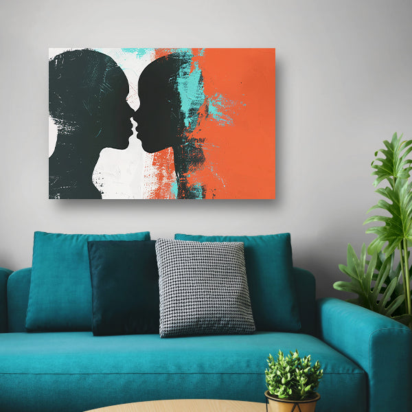 Abstracte silhouetten van een koppel in kleur poster