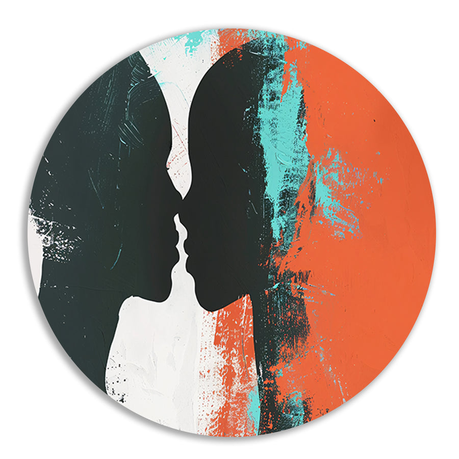 Abstracte silhouetten van een koppel in kleur forex muurcirkel