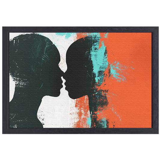 Abstracte silhouetten van een koppel in kleur canvas met baklijst