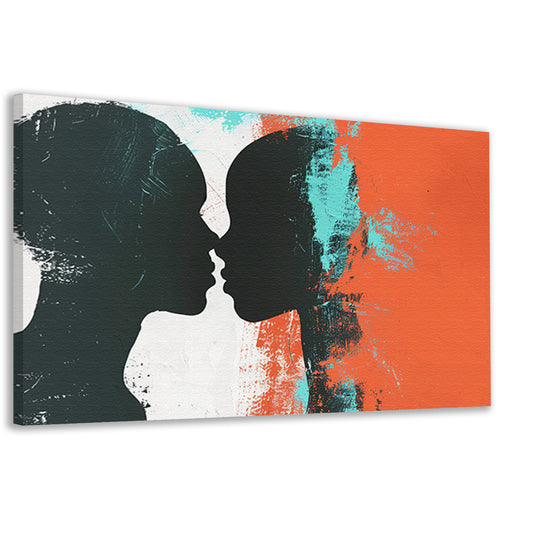 Abstracte silhouetten van een koppel in kleur canvas
