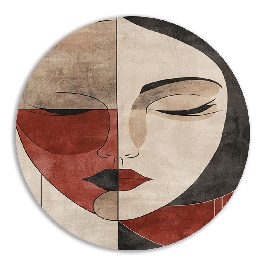 Abstract Vrouwengezicht in Sepia en Rood forex muurcirkel