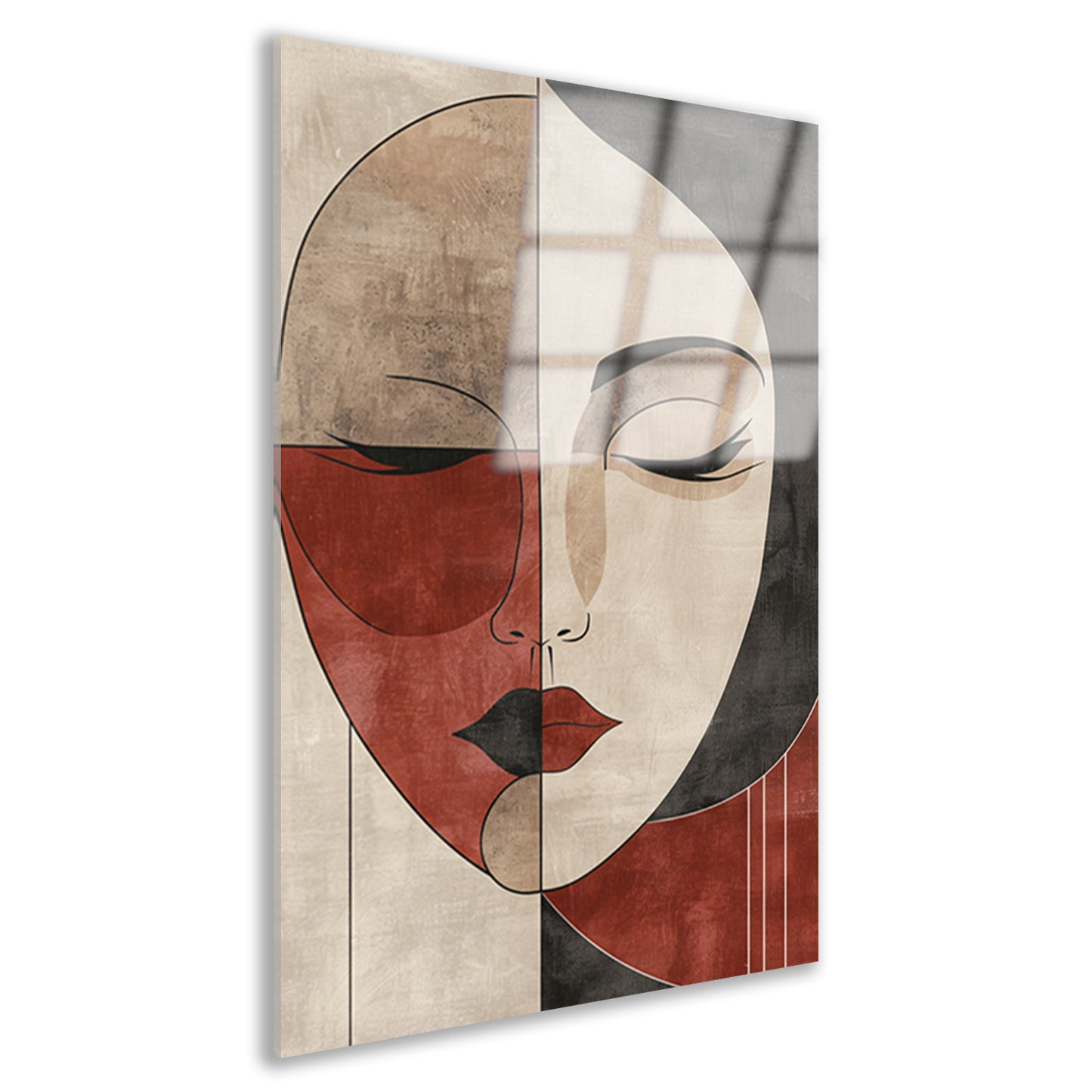 Abstract Vrouwengezicht in Sepia en Rood acrylglas