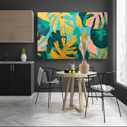 Abstract schilderij met kleurrijke tropische bladeren canvas