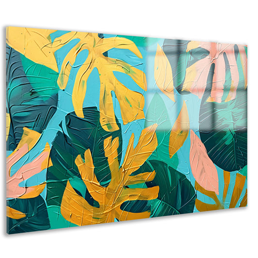 Abstract schilderij met kleurrijke tropische bladeren acrylglas