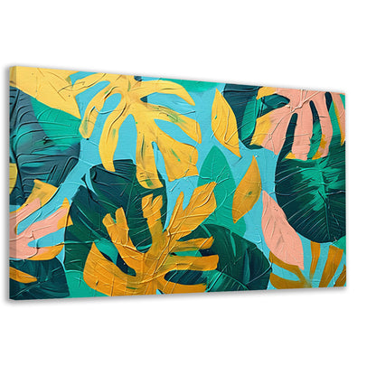 Abstract schilderij met kleurrijke tropische bladeren canvas