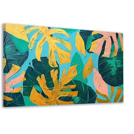 Abstract schilderij met kleurrijke tropische bladeren canvas
