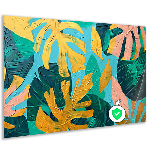 Abstract schilderij met kleurrijke tropische bladeren poster