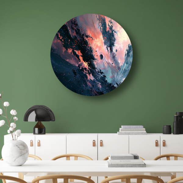 Explosieve Kosmische Dans in Kleur aluminium muurcirkel