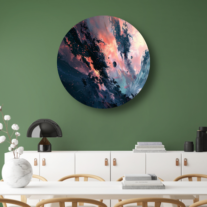 Explosieve Kosmische Dans in Kleur aluminium muurcirkel