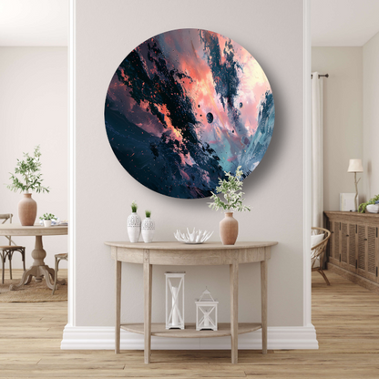 Explosieve Kosmische Dans in Kleur aluminium muurcirkel