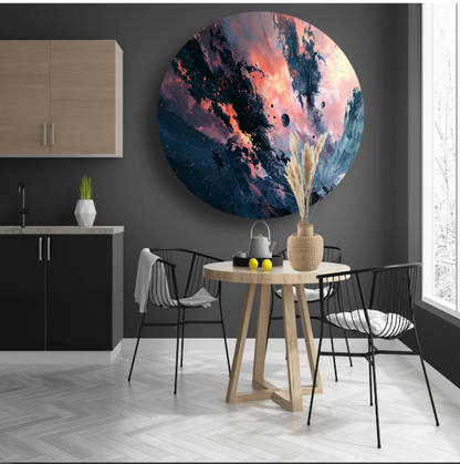 Explosieve Kosmische Dans in Kleur aluminium muurcirkel