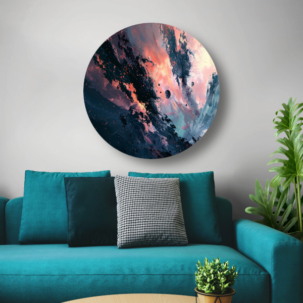 Explosieve Kosmische Dans in Kleur aluminium muurcirkel