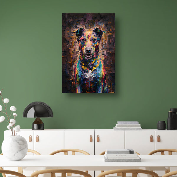 Expressieve kleurrijke hond in moderne kunst poster