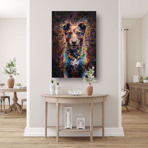 Expressieve kleurrijke hond in moderne kunst poster