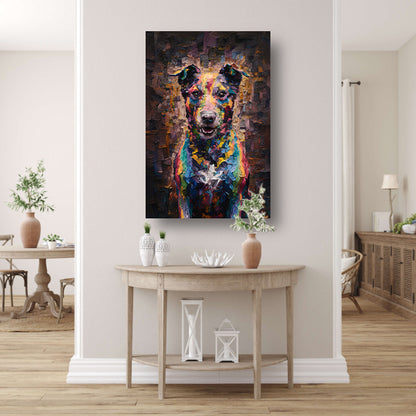 Expressieve kleurrijke hond in moderne kunst poster