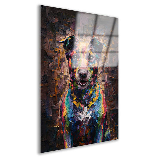 Expressieve kleurrijke hond in moderne kunst acrylglas