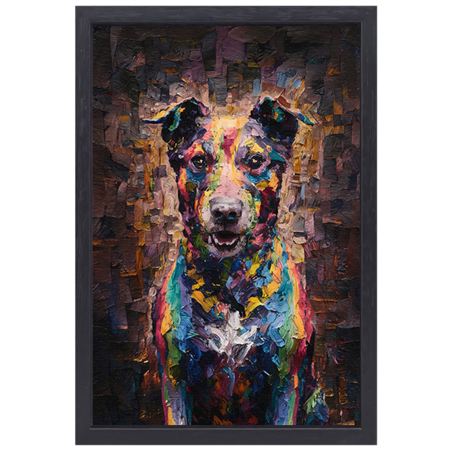 Expressieve kleurrijke hond in moderne kunst canvas met baklijst