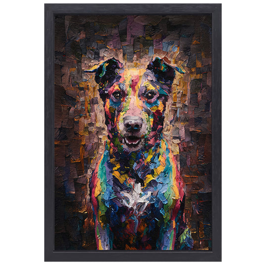 Expressieve kleurrijke hond in moderne kunst canvas met baklijst